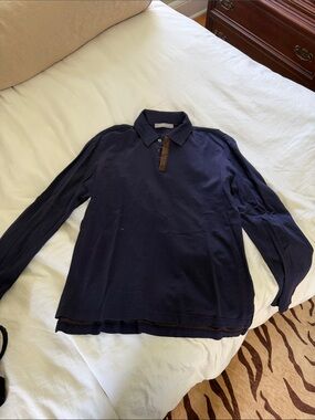 Silk Men's purple Long-Sleeve Polo Shirt with Brown Trim
